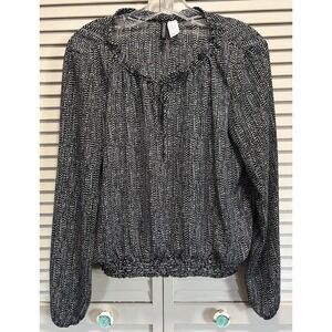 Divided By H&M Polkadot Chiffon Long Balloon Sleeve Blouse Size 10 Smocked